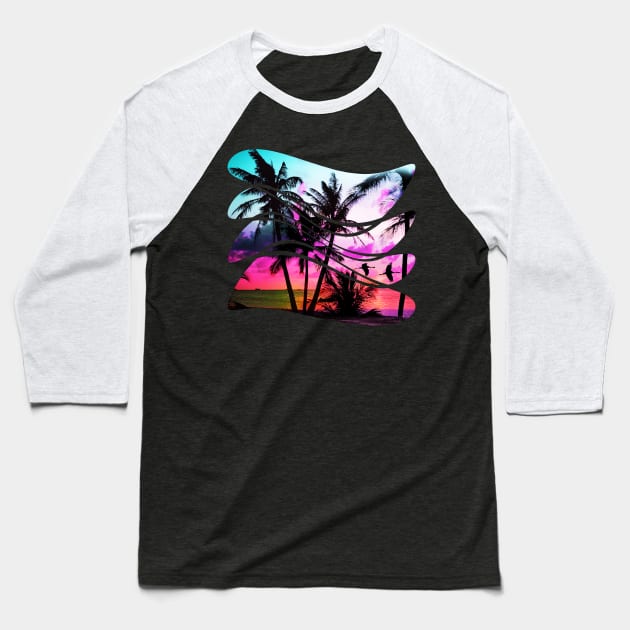 sunset beach In the 80s vintage style Baseball T-Shirt by Collagedream